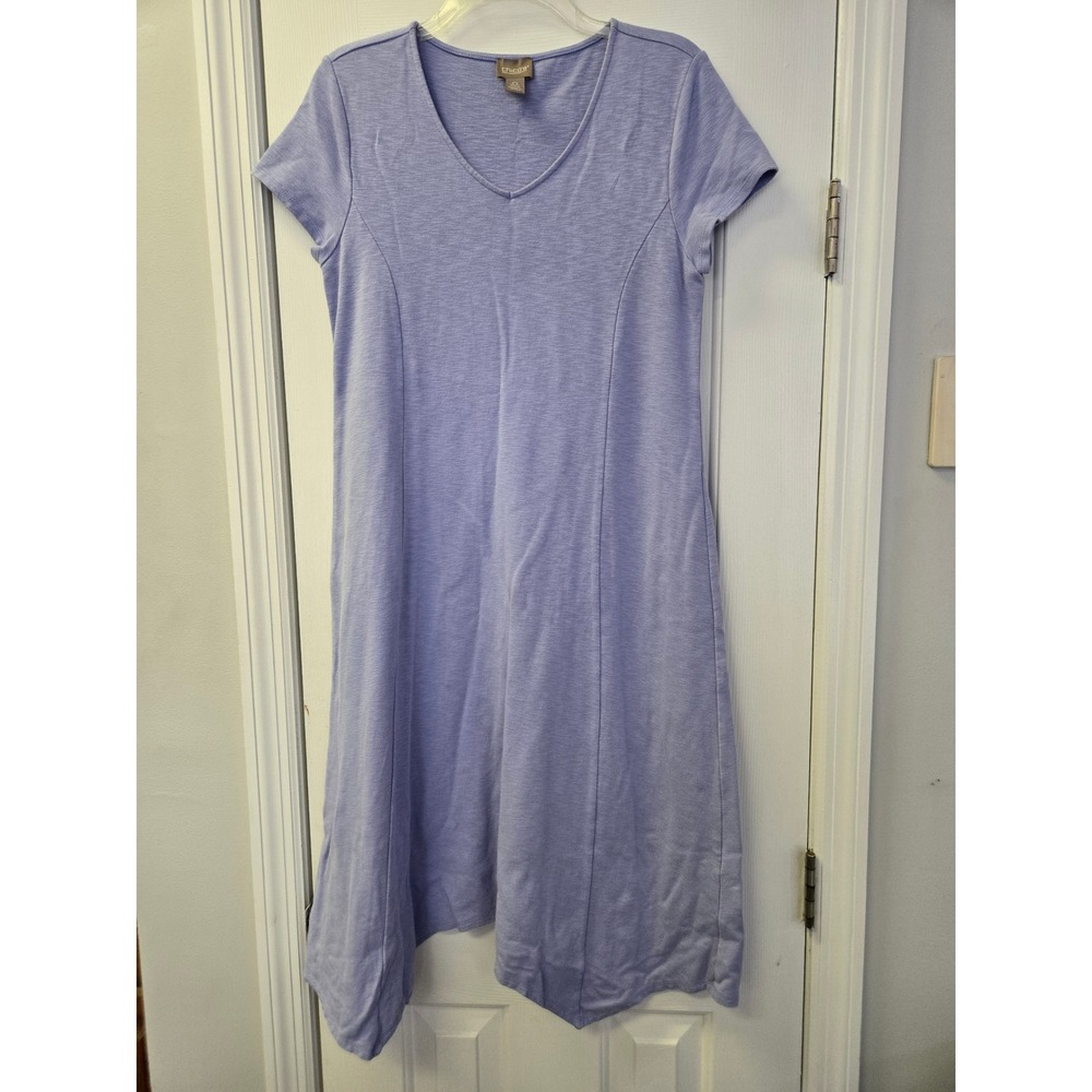Chicos Periwinkle Blue Slub Knit Sharkbite Hem V-Neck T-Shirt Dress Size 0 S